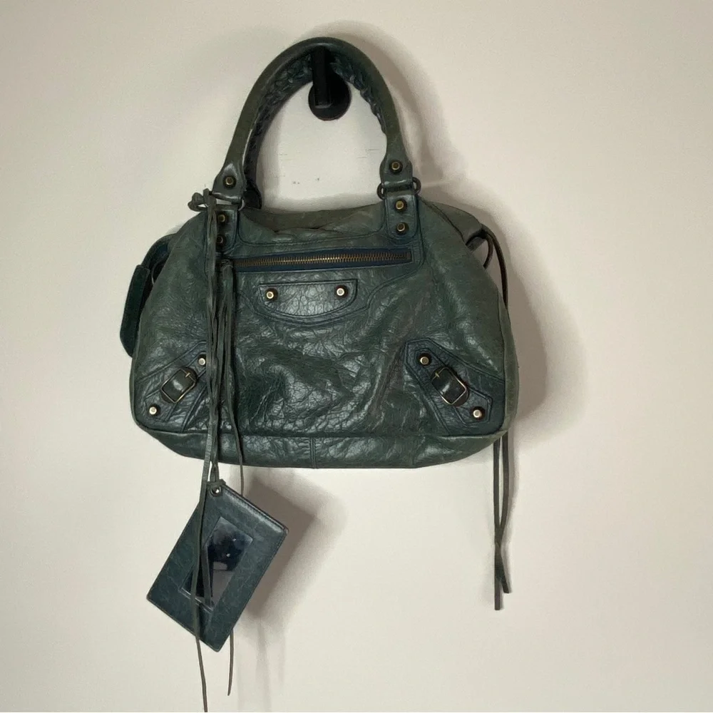 Vintage Balenciaga City Mini green teal leather handbag - Picture 2 of 14